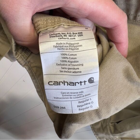 Vintage Men’s Canvas leather patch Carhartt Button up large  100% cotton - Picture 11 of 16